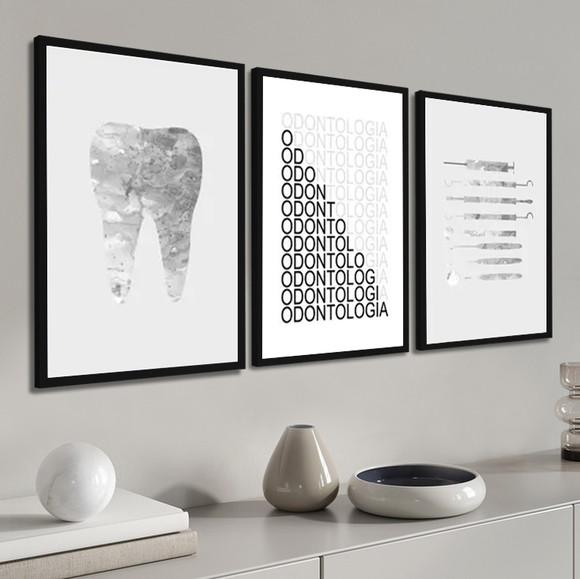 Kit 3 Quadros Decorativos Consultório Odontologia Recepção