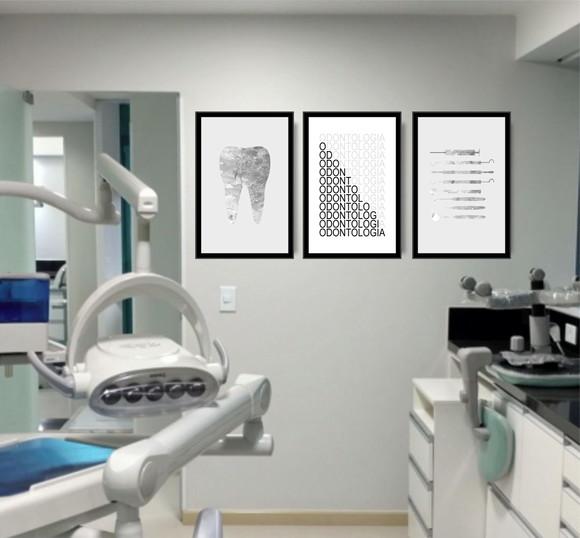 Kit 3 Quadros Decorativos Consultório Odontologia Recepção