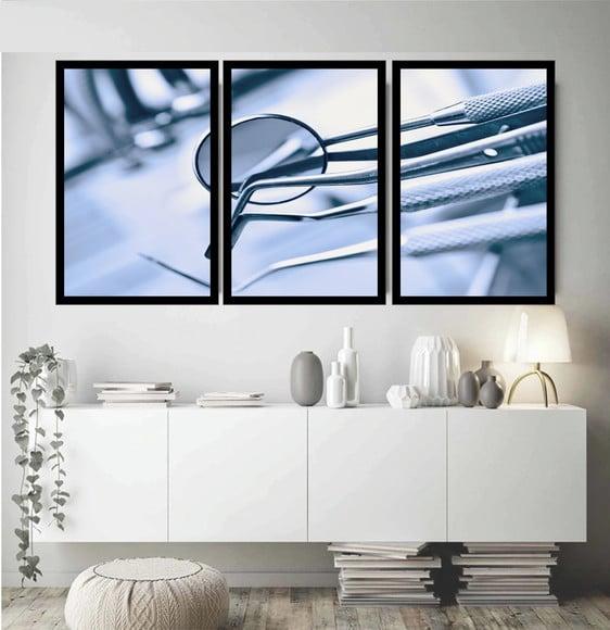 Kit 3 Quadros Decorativos Consultório Recepção Com Moldura