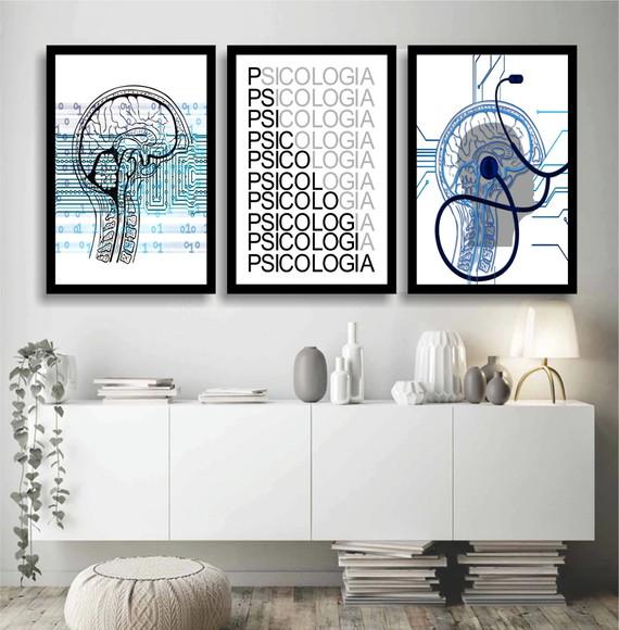 Kit 3 Quadros Decorativos Consultórios Psicólogos Psiquiatra