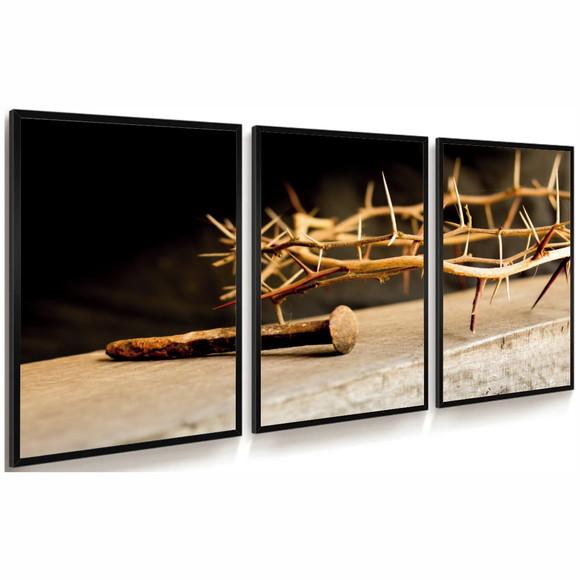 Kit 3 Quadros Decorativos Coroa De Espinhos Jesus Moldura