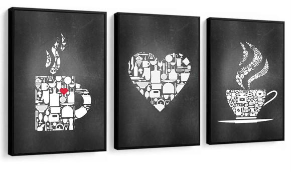 Kit 3 Quadros Decorativos Cozinha Cantinho Do Café Moldura