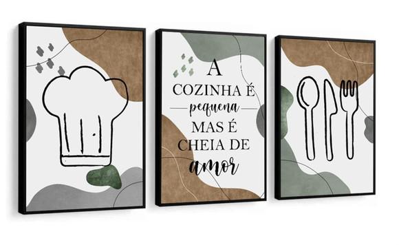 Kit 3 Quadros Decorativos Cozinha Sala De Jantar Com Moldura