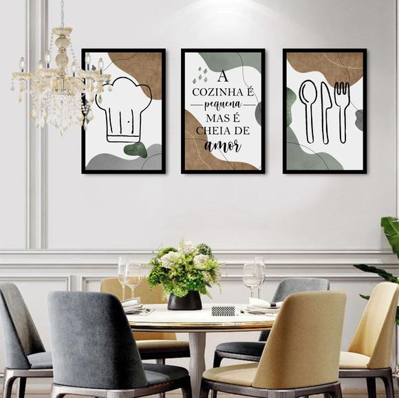 Kit 3 Quadros Decorativos Cozinha Sala De Jantar Com Moldura