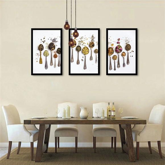 Kit 3 Quadros Decorativos Cozinha Tempero Para Sala Moldura