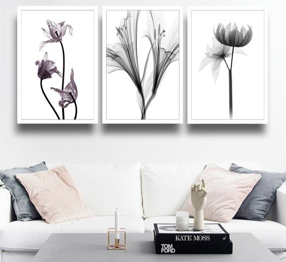 Kit 3 Quadros Decorativos De Flores Para Sala Quarto Moldura