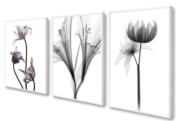 Kit 3 Quadros Decorativos De Flores Para Sala Quarto Moldura