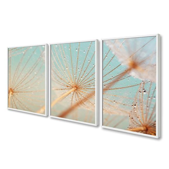 Kit 3 Quadros Decorativos Dente De Leão Flores Com Moldura
