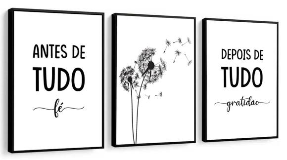 Kit 3 Quadros Decorativos Dente De Leão Frases Com Moldura