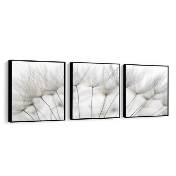 Kit 3 Quadros Decorativos Dente De Leão Moderno Com Moldura