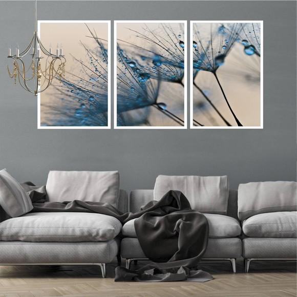 Kit 3 Quadros Decorativos Dente De Leão Para Sala Moldura