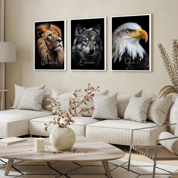 Kit 3 Quadros Decorativos Disciplina Execução Foco Animais