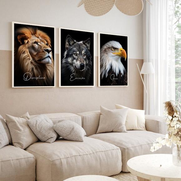 Kit 3 Quadros Decorativos Disciplina Execução Foco Animais