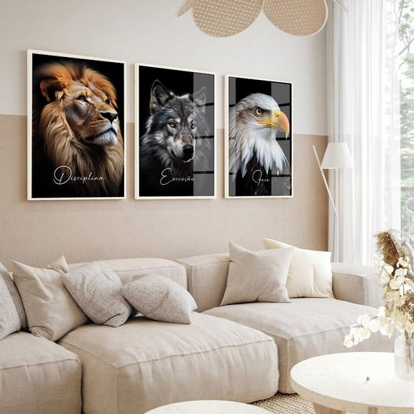 Kit 3 Quadros Decorativos Disciplina Execução Foco com Vidro
