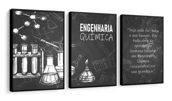 Kit 3 Quadros Decorativos Engenharia Química Escritório Sala