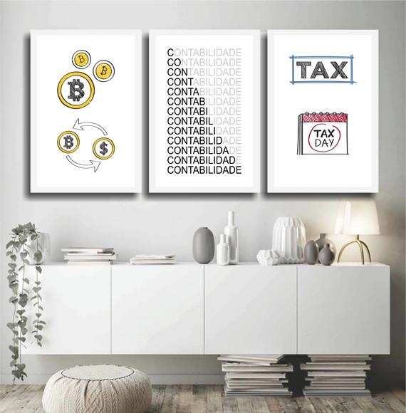 Kit 3 Quadros Decorativos Escritório e Contabilidade Moldura