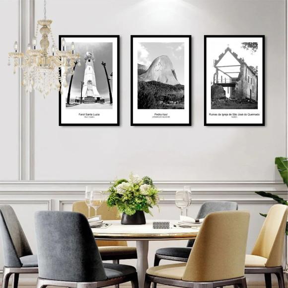 Kit 3 Quadros Decorativos Espirito Santo Brasil Com Moldura