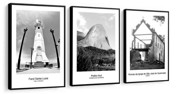 Kit 3 Quadros Decorativos Espirito Santo Brasil Com Moldura