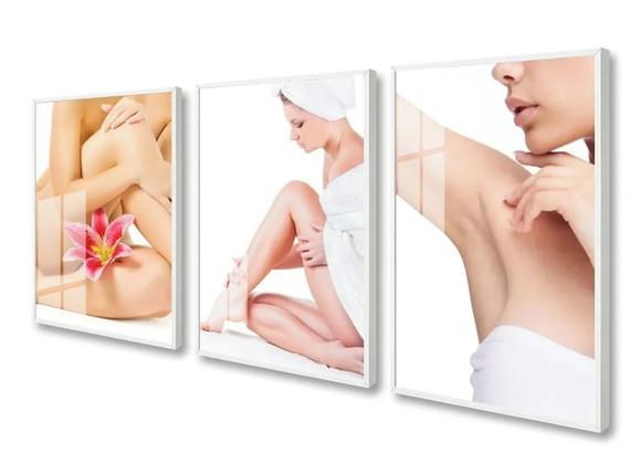 Kit 3 Quadros Decorativos Estética Depilação Moldura e Vidro