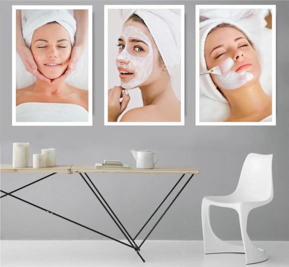Kit 3 Quadros Decorativos Estética Facial Massagem Moldura