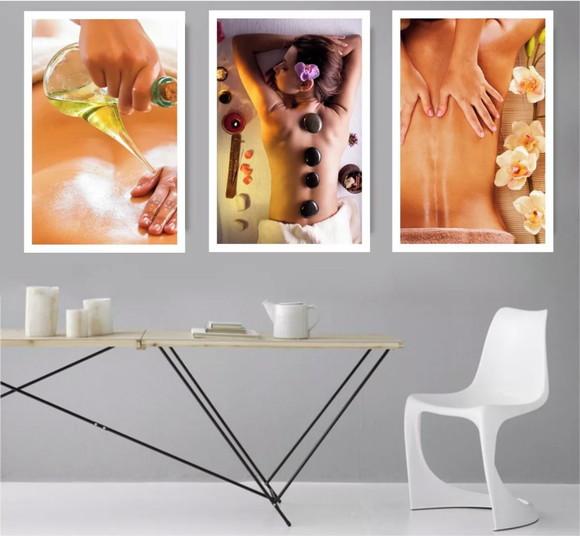 Kit 3 Quadros Decorativos Estética Massagem Corporal Moldura