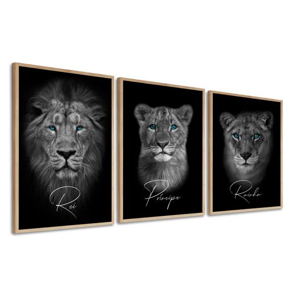 Kit 3 Quadros Decorativos Família De Leão Frases Com Moldura