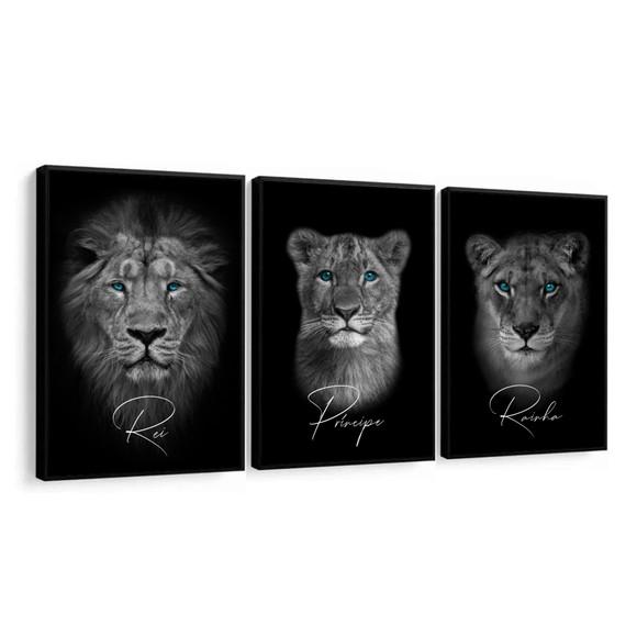Kit 3 Quadros Decorativos Família De Leão Moderno Moldura