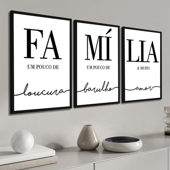 Kit 3 Quadros Decorativos Família Quarto Casal Sala Moldura