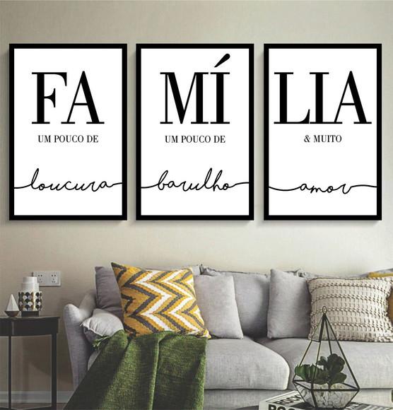 Kit 3 Quadros Decorativos Família Quarto Casal Sala Moldura