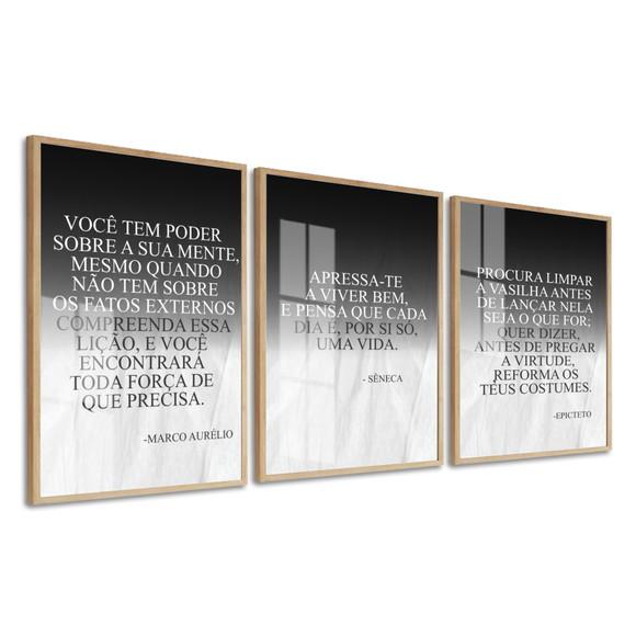 Kit 3 Quadros Decorativos Filosofia Estoicismo Moldura Vidro