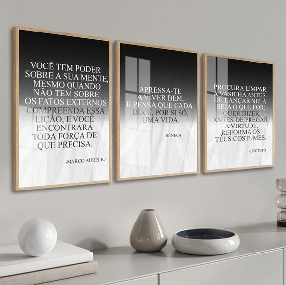 Kit 3 Quadros Decorativos Filosofia Estoicismo Moldura Vidro