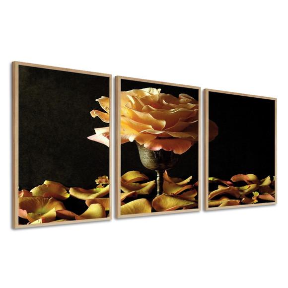 Kit 3 Quadros Decorativos Flor Amarela Para Sala Com Moldura