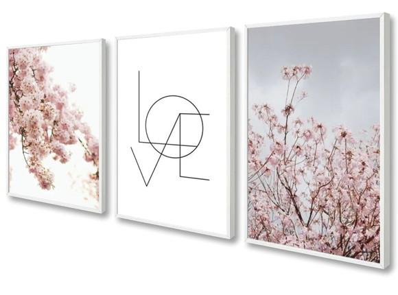 Kit 3 Quadros Decorativos Flor De Cerejeira Sala Com Moldura