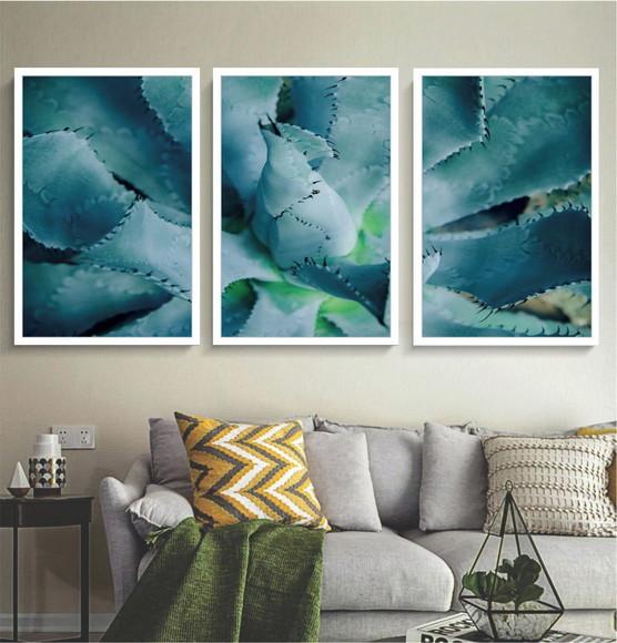 Kit 3 Quadros Decorativos Flor Suculenta Para Sala Moldura