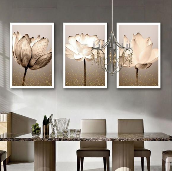 Kit 3 Quadros Decorativos Flores Modernas Para Sala Moldura