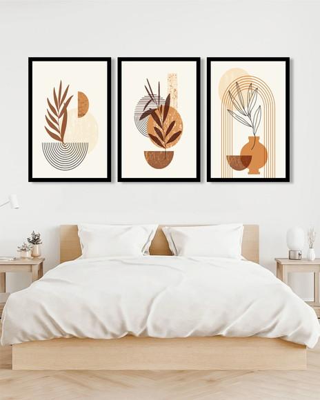 Kit 3 Quadros Decorativos Flores Moderno Para Sala Moldura