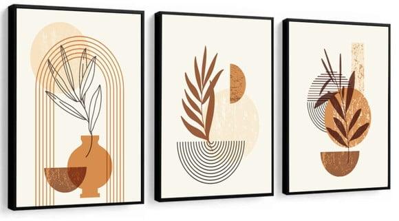 Kit 3 Quadros Decorativos Flores Moderno Para Sala Moldura