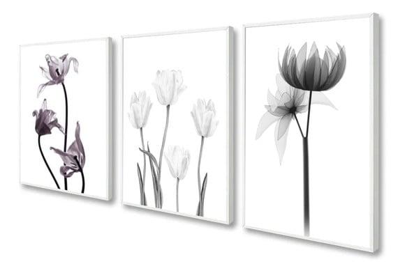 Kit 3 Quadros Decorativos Flores Para Sala De Estar Moldura