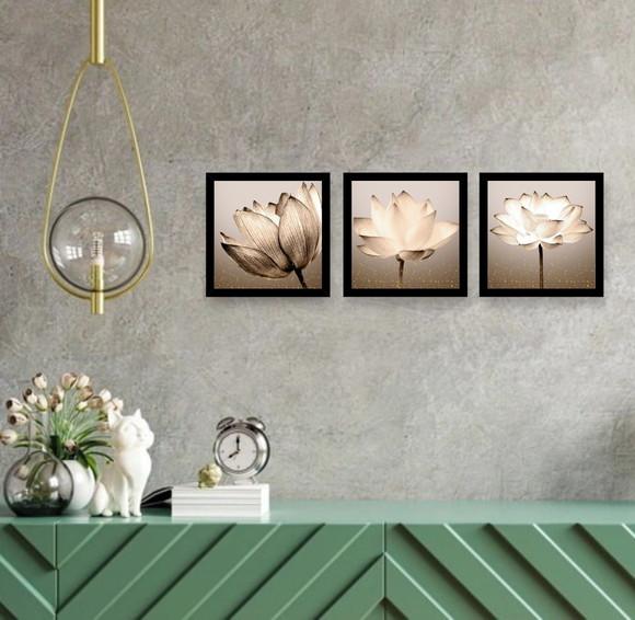 Kit 3 Quadros Decorativos Flores Para Sala Quarto Corredor