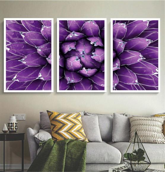Kit 3 Quadros Decorativos Flores Suculenta Para Sala Moldura