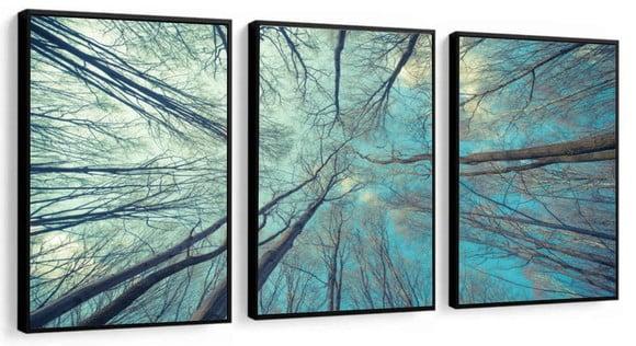 Kit 3 Quadros Decorativos Floresta Paisagem Céu Azul Moldura