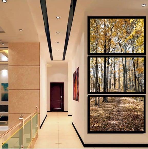 Kit 3 Quadros Decorativos Floresta Vertical Corredor Moldura