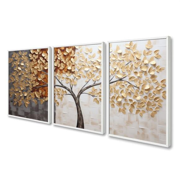 Kit 3 Quadros Decorativos Folhagem Arvore Abstrato Moldura
