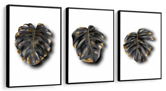 Kit 3 Quadros Decorativos Folhagem Costela De Adão Sala Hall