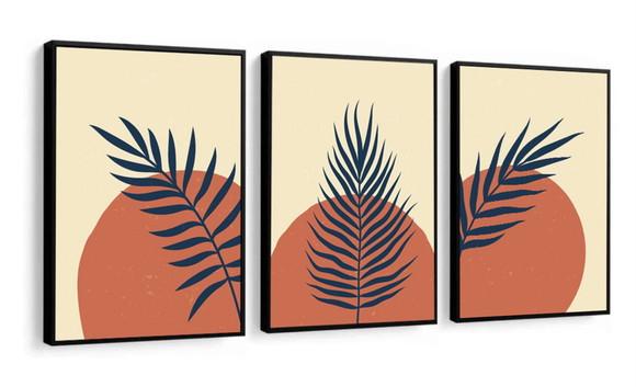 Kit 3 Quadros Decorativos Folhagem Desenho Abstrato Moderno