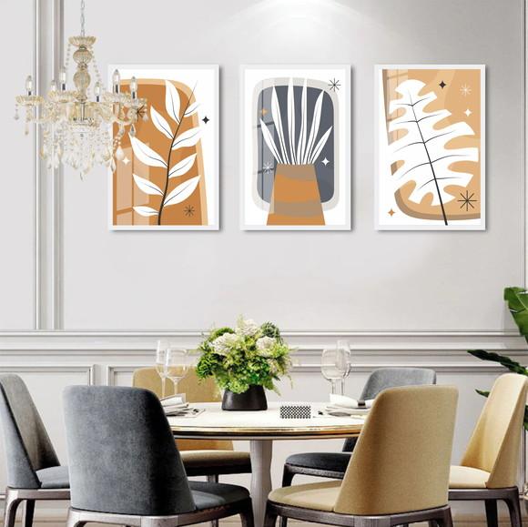 Kit 3 Quadros Decorativos Folhagem Desenho Moldura e Vidro