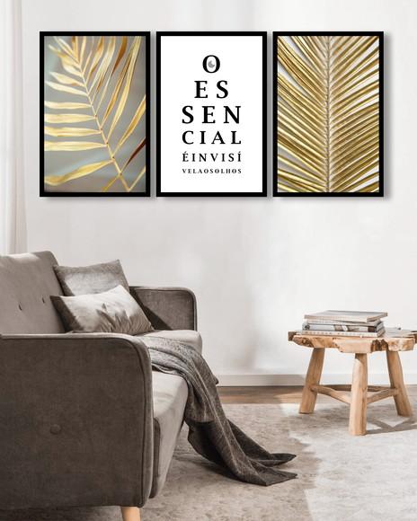Kit 3 Quadros Decorativos Folhagem Frase Quarto Sala Moldura