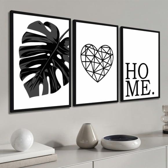 Kit 3 Quadros Decorativos Folhagem Frases Quarto Sala Hall