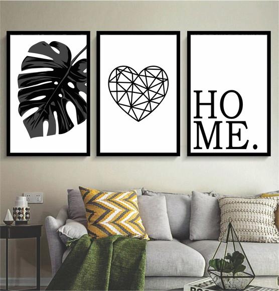 Kit 3 Quadros Decorativos Folhagem Frases Quarto Sala Hall