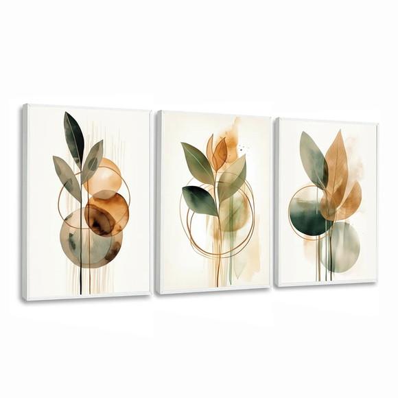 Kit 3 Quadros Decorativos Folhagem Moderna Sala Hall Moldura
